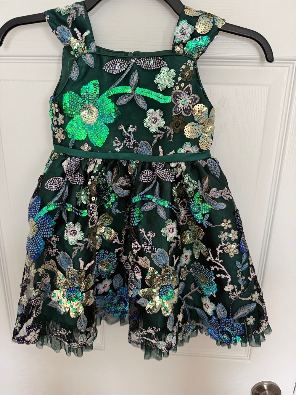 Rare Editions Dark Green Sequin Floral Party Dress